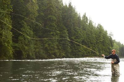 Man fly-fishing in British Columbian river