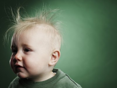 One year old baby with hair sticking up