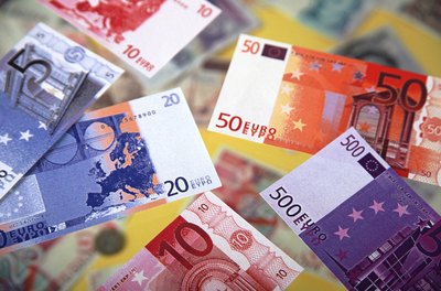 Several denominations of paper Euro notes.
