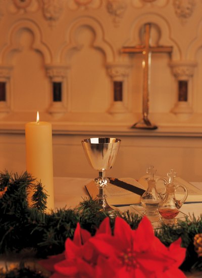 Church alter at christmas time