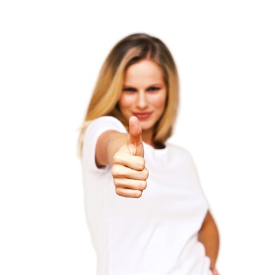 Young woman in white t-shirt.