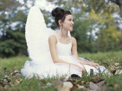 Wings complete an angel costume.