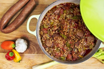 A pot of jambalaya.