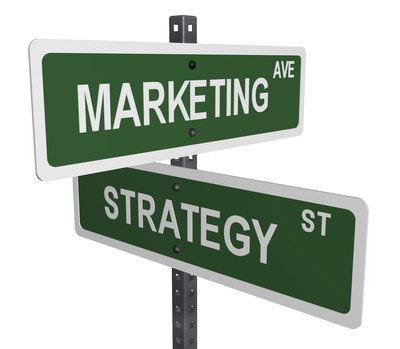Marketing and strategy signs connecting.