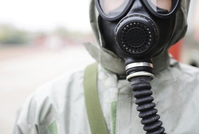 Man wearing gas mask