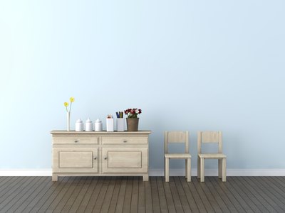 Pastel blue walls.