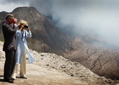 Prince Charles and Dutchess of Cornwall viewing Soufriere volcano