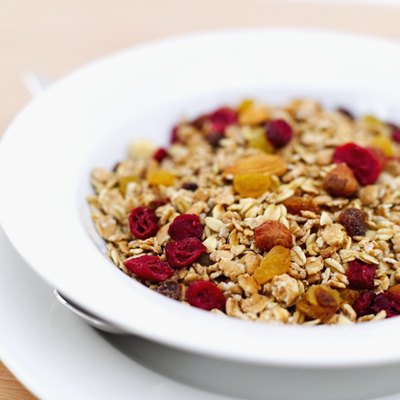 A bowls of granola cereal.