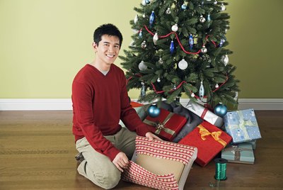 Chinese man with Christmas gifts