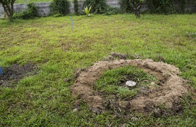 A septic riser in a yard.