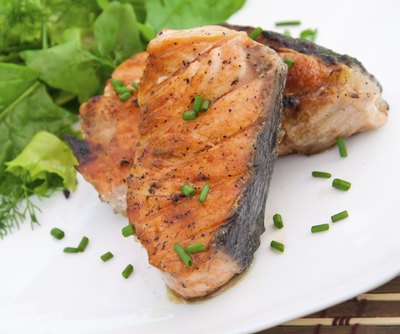 A grilled salmon steak.