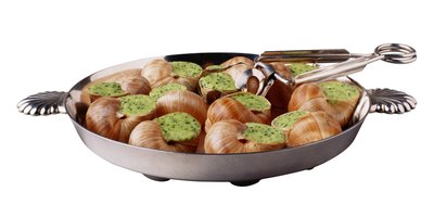 Escargots is a gourmet French food that has become popular in America.