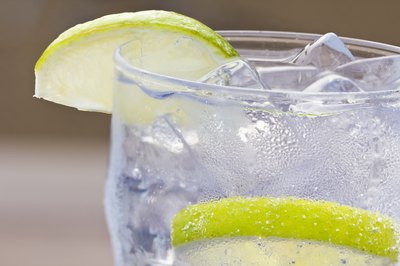 A glass of sparkling water.