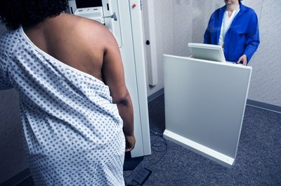 Woman getting mammogram exam