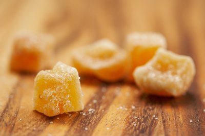 A close-up of candied ginger.