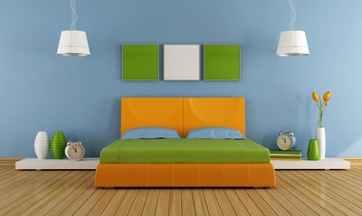 Light blue painted bedroom