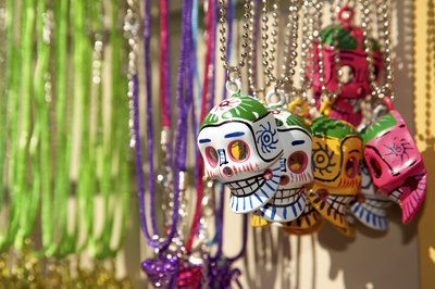 Altars are decorated with colorful items.