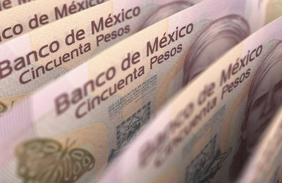 Close-up of Mexican pesos