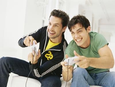 Two men playing video game