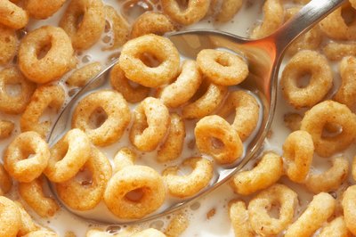 A bowl of cereal and milk.