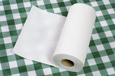Paper towel on a table cloth.