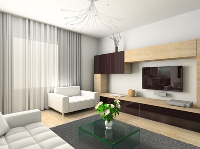 Sheer ripple-fold drapes complimenting a contemporary living room.