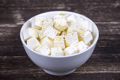 Feta cheese in bowl