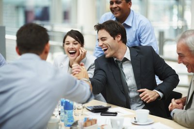 Employees having fun at party