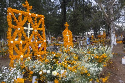 Orange marigolds are a popular flower choice.