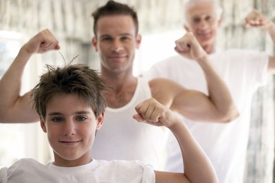 Men flexing muscles