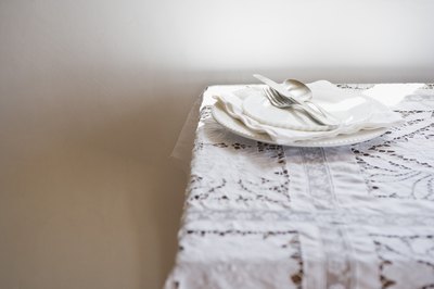 Tablecloth on table.