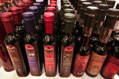 Balsamic and gourmet vinegars on store shelf