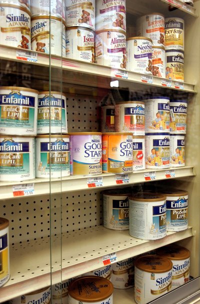 Baby formula on store shelf