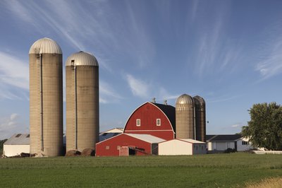 Wide shot of a modern farm