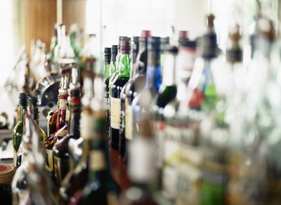 Close-up of bar liquor bottles