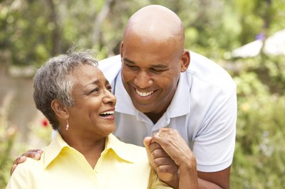 Photograph of mother and son smiling