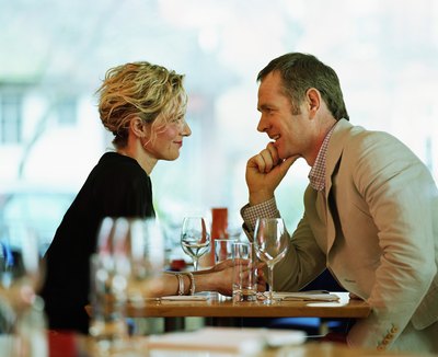 Couple talking at restaurants