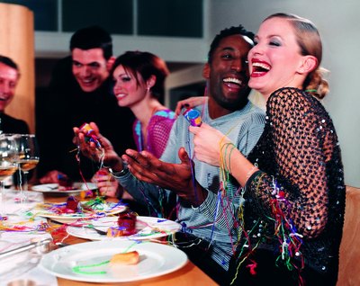 Group celebrating at a posh restaurant