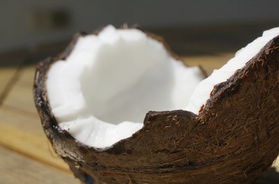 Close-up of broken coconut shell.