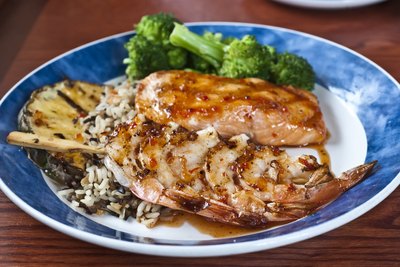 salmon with rice and brocolli