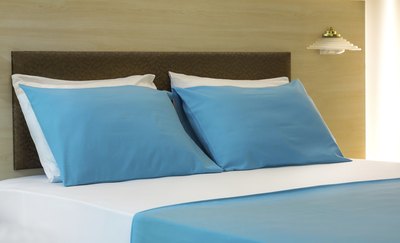 Teal, blue, and green decor.