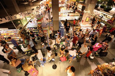 A high-angle view of a natural foods store.