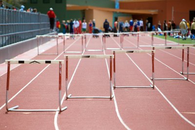 Hurdles on a race track.