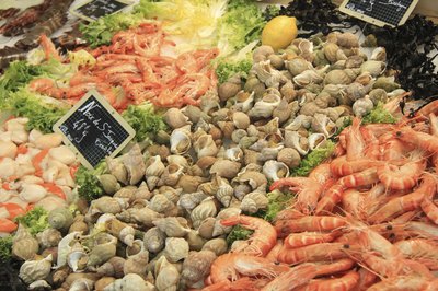 An assortment of seafood on display.
