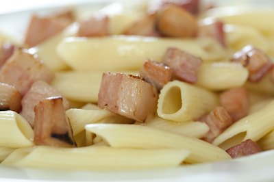 Pancetta cubes with penne