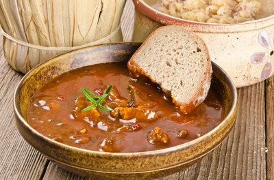Bread dipped in soup.