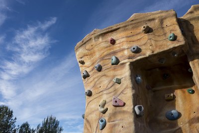 An outdoor rock climbing wall.