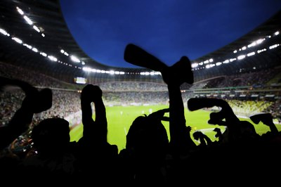 Fans cheering at a soccer game