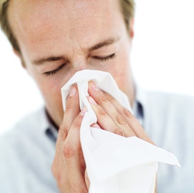 A stuffy nose and sneezing are some symptoms of a cat allergy