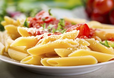 Penne pasta and marinara sauce.